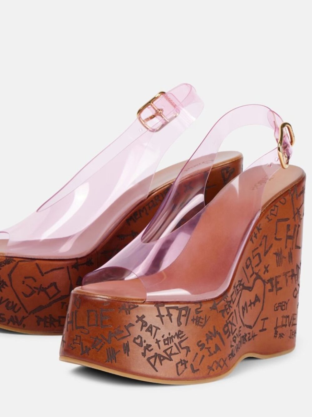 Chloe Maxime Platform Wedge Sandal PVC Clear Pink NWT $1090 - Picture 2 of 16
